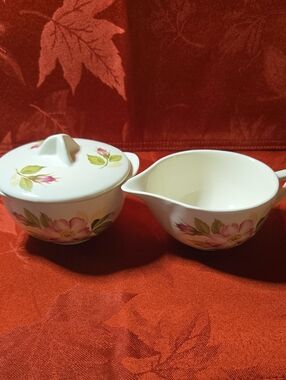 Vintage Floral Porcelain Sugar & Creamer Set Featuring A Pink Flower Design